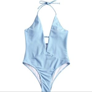 Light blue one piece bathing suit